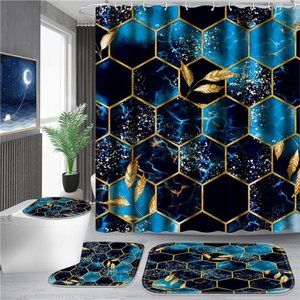 4 Pcs Bathroom Shower Curtain Set,Bathroom Sets with Rugs (Bath Mat,U Shape)